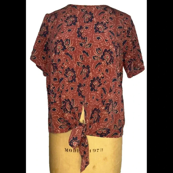 Madewell Floral Boho Hippie Rustic Equestrian Front Knot Silk Blouse Large - Picture 1 of 10
